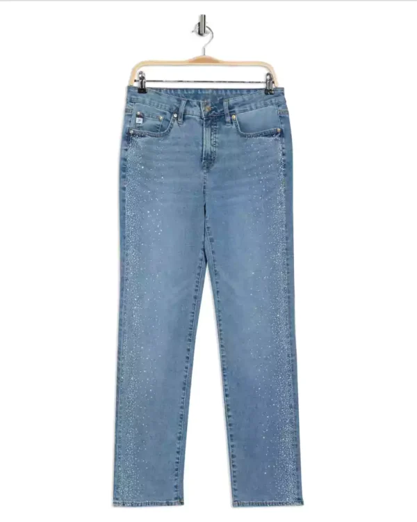 Blue denim straight leg jeans