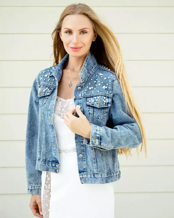 Bridal denim jacket with pearls
