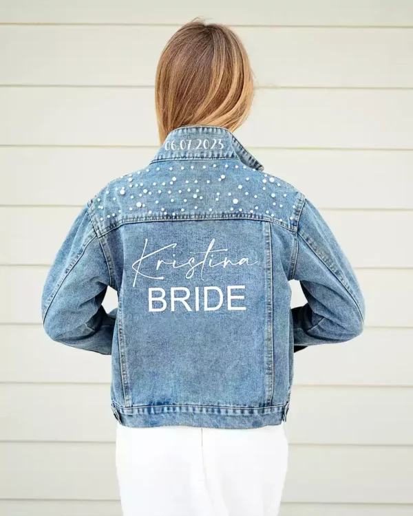 Bridal denim jacket with pearls
