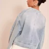 Collarless denim jacket