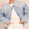 Collarless denim jacket