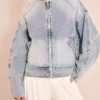 Collarless denim jacket