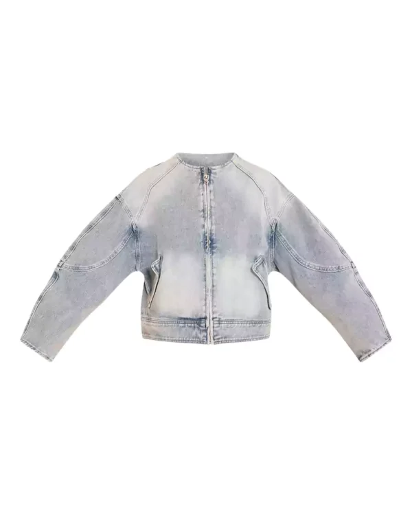 Collarless denim jacket