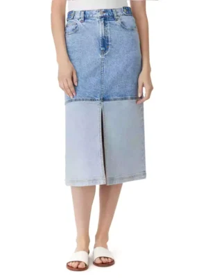 Colorblock denim skirt