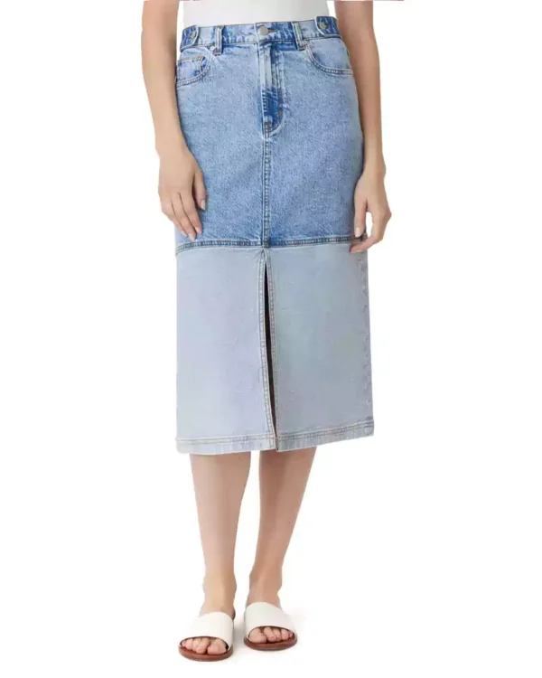 Colorblock denim skirt