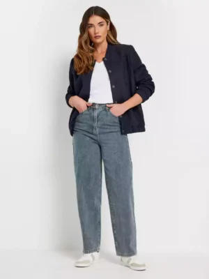 Dark denim barrel leg jeans