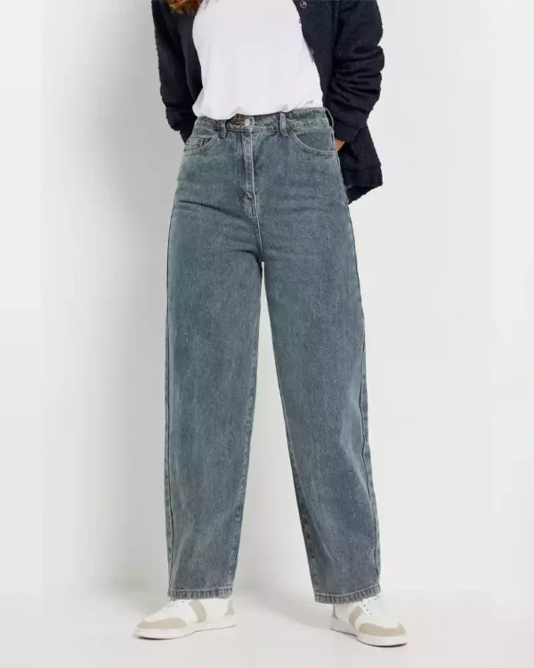Dark denim barrel leg jeans