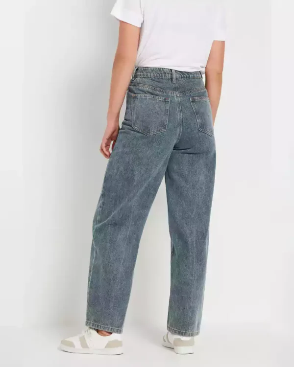 Dark denim barrel leg jeans