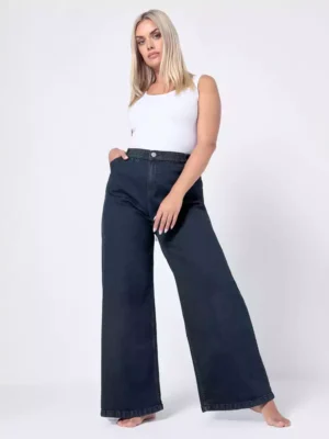 Dark denim wide leg jeans women