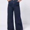 Dark denim wide leg jeans women