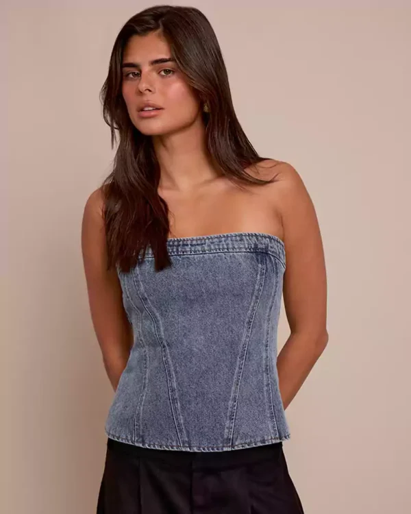 Denim corset top outfit