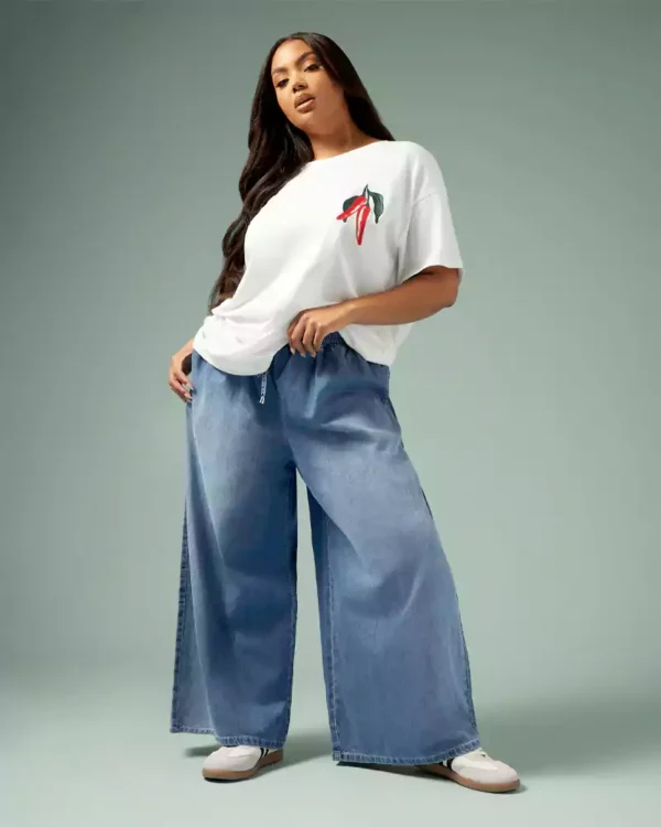 Denim flowy pants