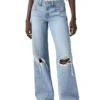 Denim frayed detail straight leg jeans
