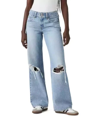 Denim frayed detail straight leg jeans