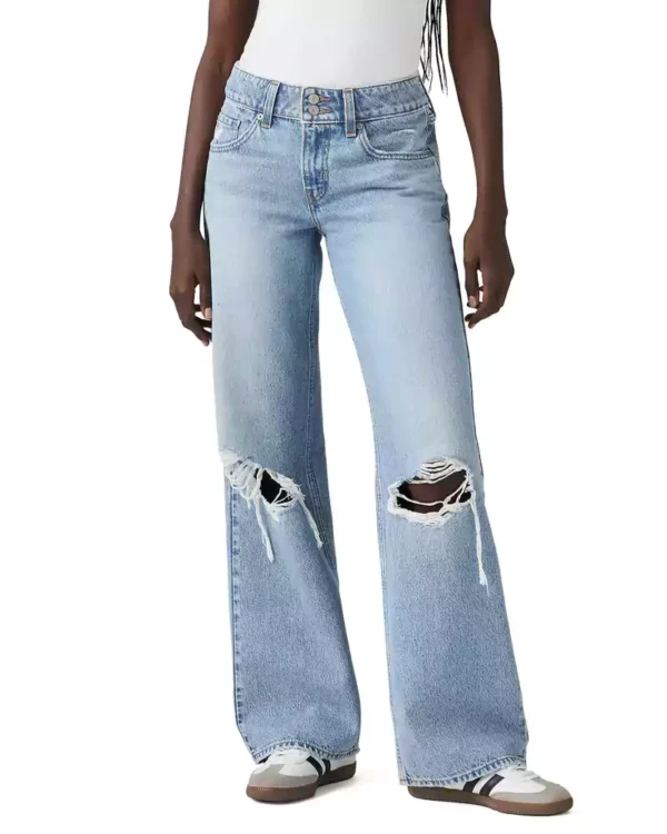 Denim frayed detail straight leg jeans