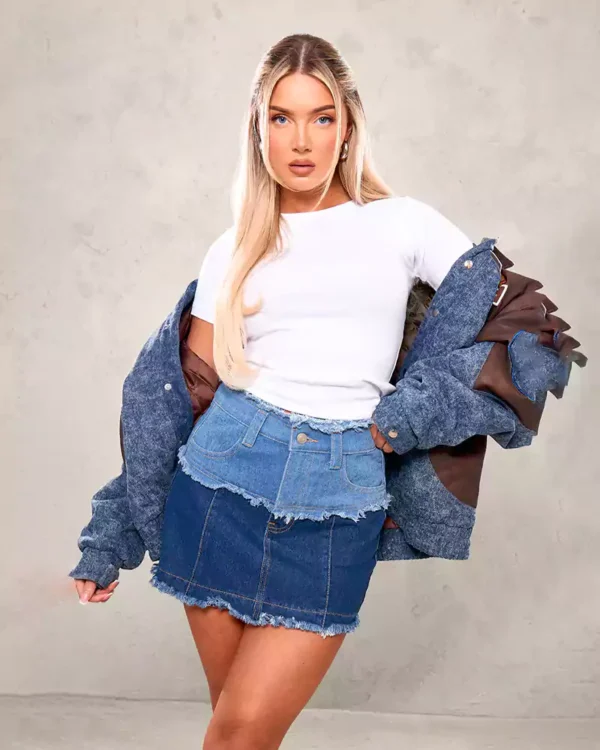 Denim fringe skirt