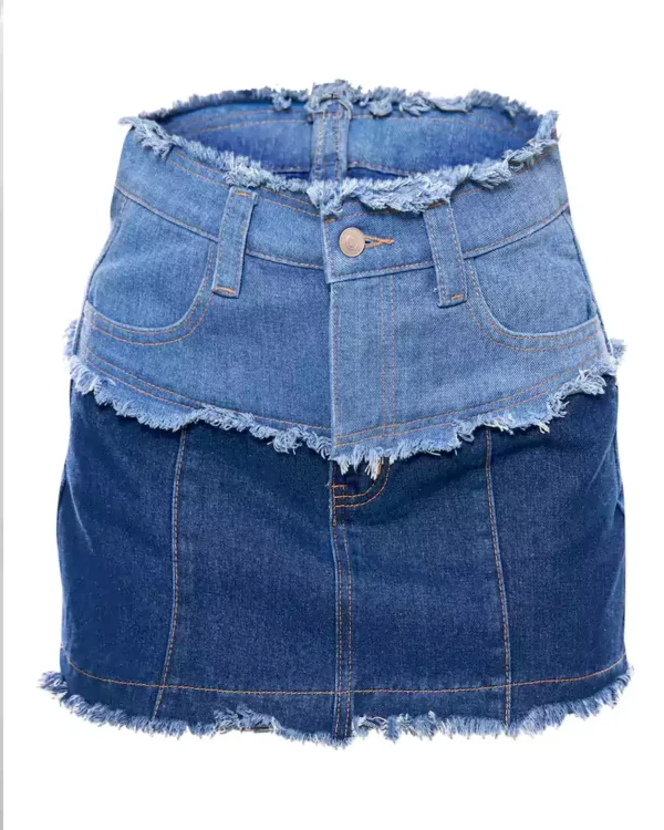 Denim fringe skirt