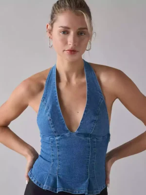 Denim halter crop top