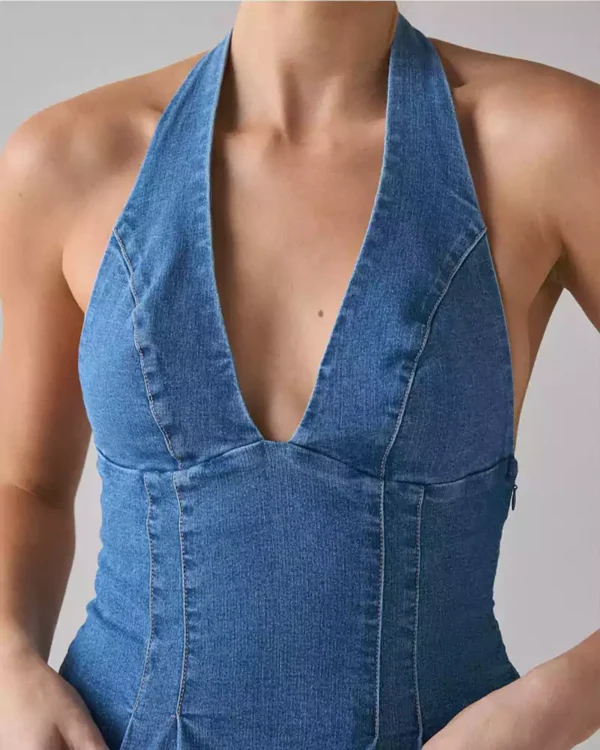 Denim halter crop top