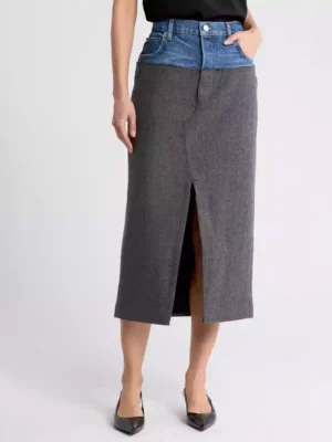 Denim midi skirt with split