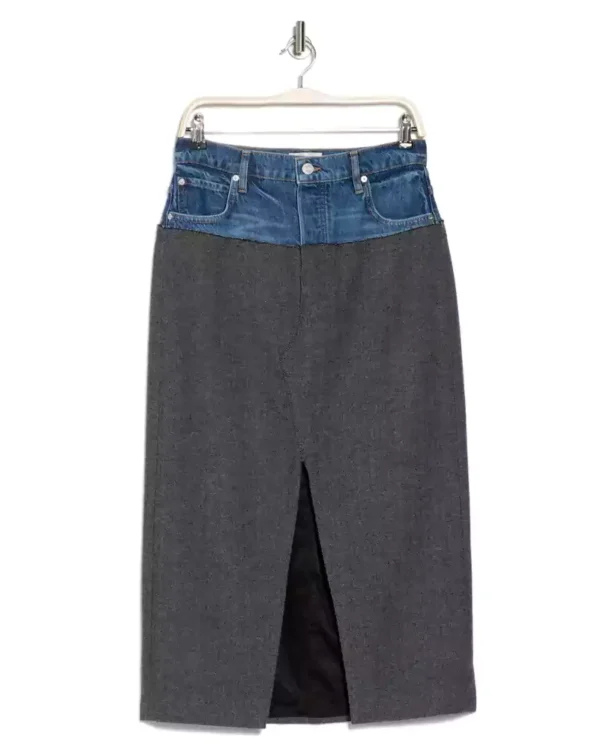 Denim midi skirt with split