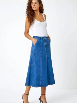 Denim midi skirts