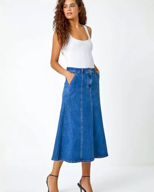 Denim midi skirts