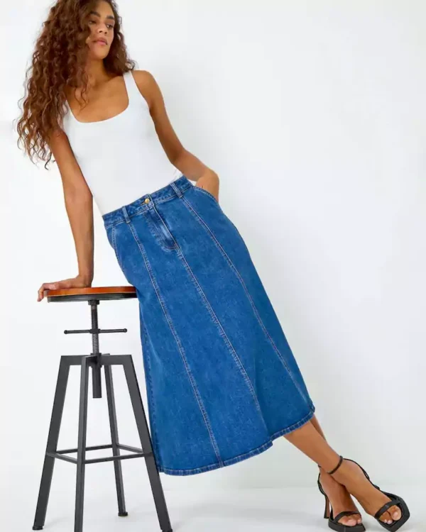 Denim midi skirts