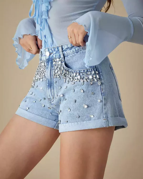 Denim shorts with rhinestones
