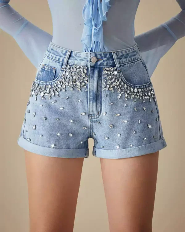 Denim shorts with rhinestones