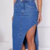 Denim side slit skirt