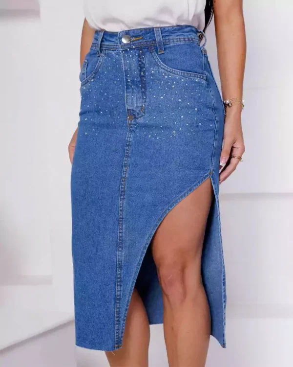 Denim side slit skirt