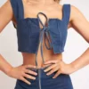 Denim tie front crop top