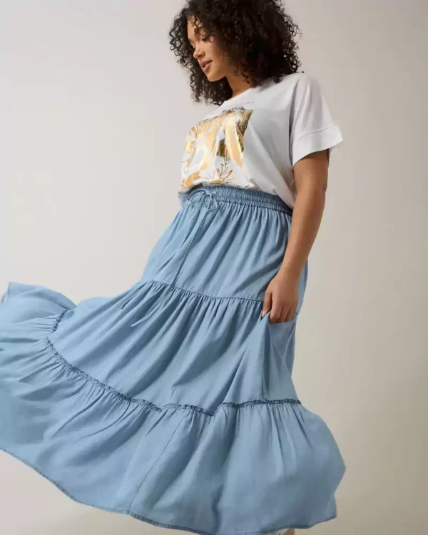 Denim tiered skirt