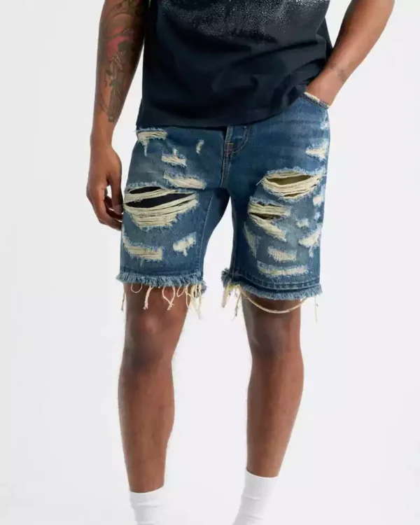 Distressed denim cut off shorts