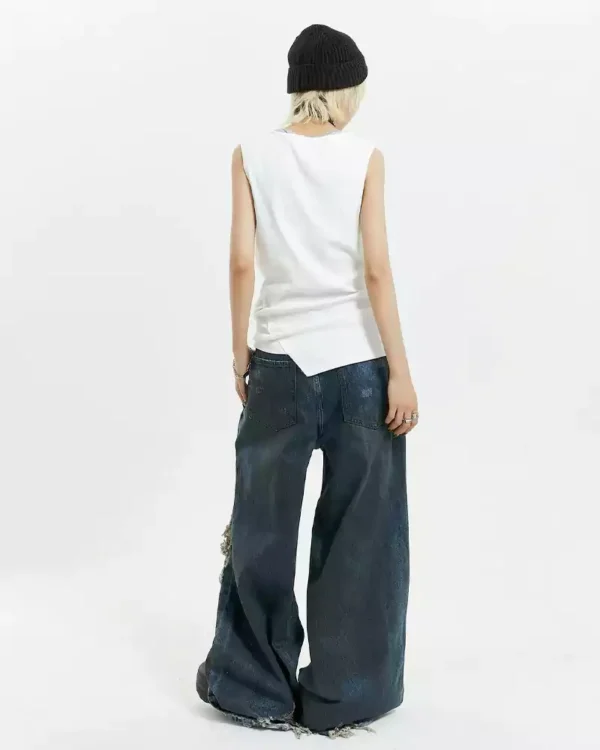 Distressed denim jeans