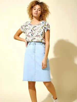 Elastic waist denim skirt