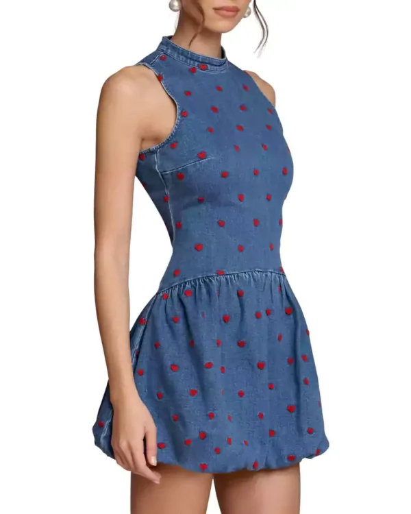Embroidered denim dress wome