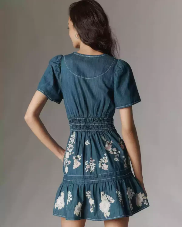 Embroidered denim dress women