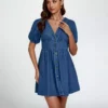 Flared denim mini dress