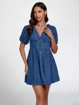 Flared denim mini dress
