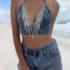 Halter denim crop top