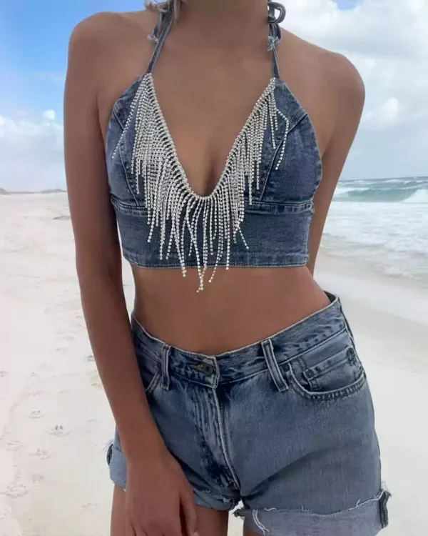 Halter denim crop top