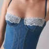 Lace up denim corset