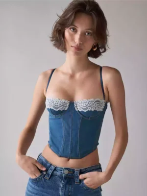 Lace up denim corset