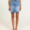 Medium wash denim mini skirt