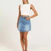 Medium wash denim mini skirt