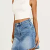 Medium wash denim mini skirt