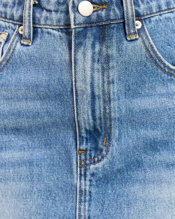 Medium wash denim mini skirt