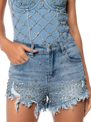 Rhinestone denim shorts